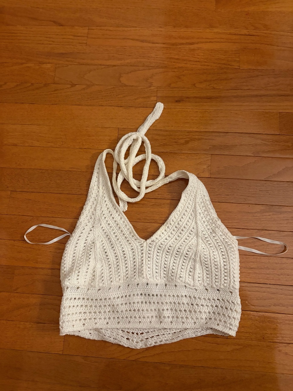 Hollister White Crochet Halter top worn once size medium